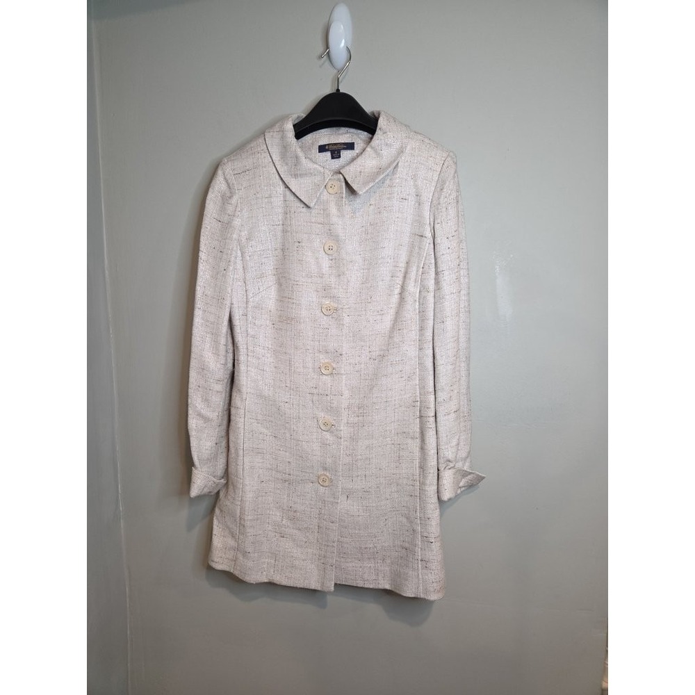 Old Money Brooks Brothers Jacket Womens 4 Beige Metallic Woven Car Coat Blazer